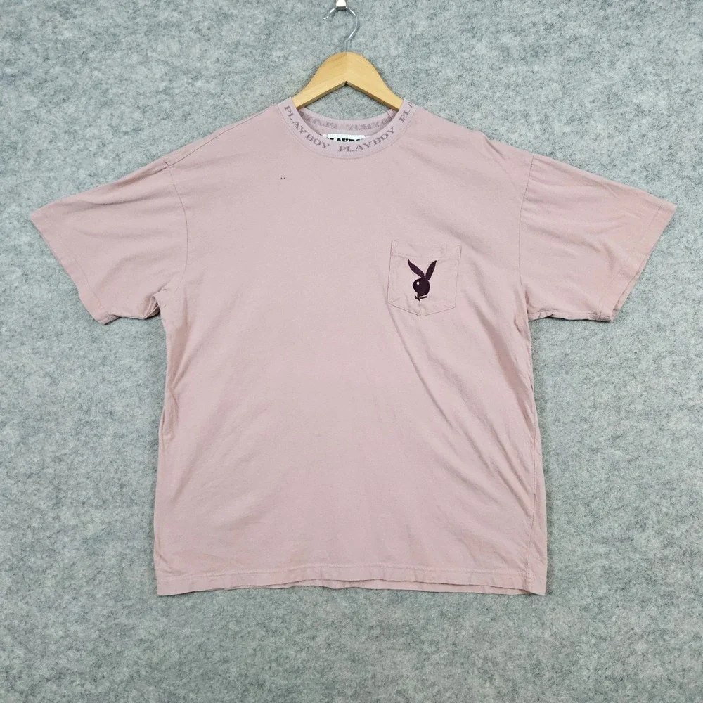 Playboy by‎ PacSun Mauve Pocket Tee T-Shirt Size L Embroidered Logo PINHOLES